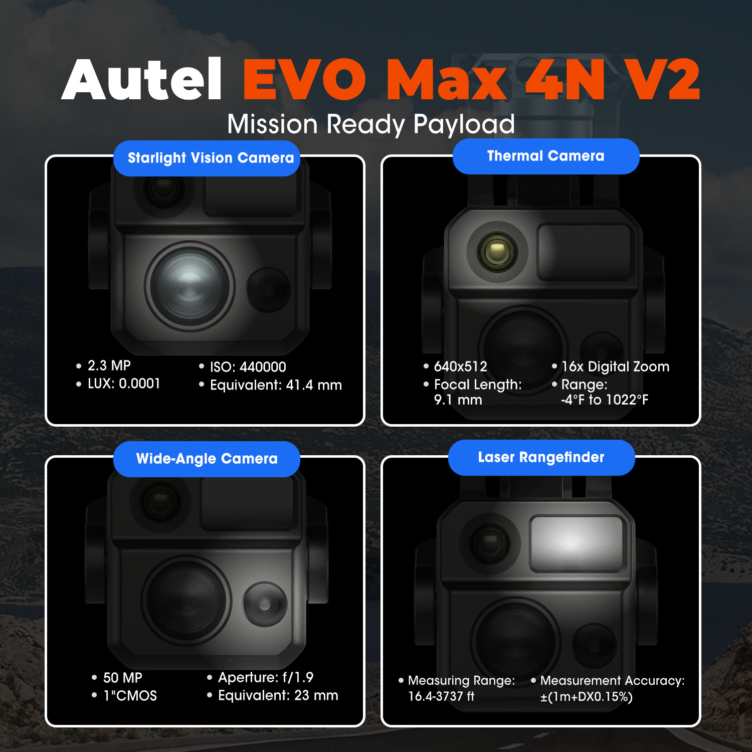 Autel EVO MAX 4N V2 - Starlight Vision Wide-Angle Thermal Laser Rangefinder