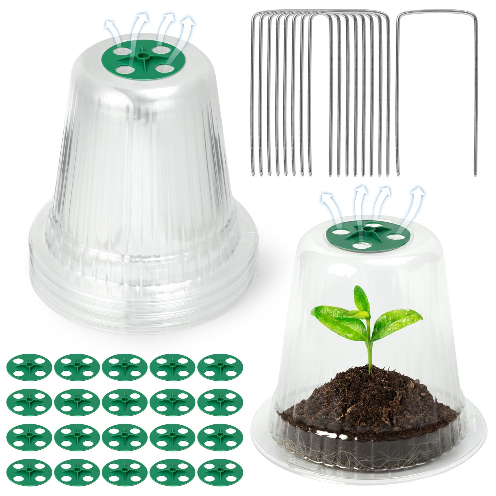Clear Humidity Domes for Plants - 20 Pack Adjustable Garden Cloches Dome with...