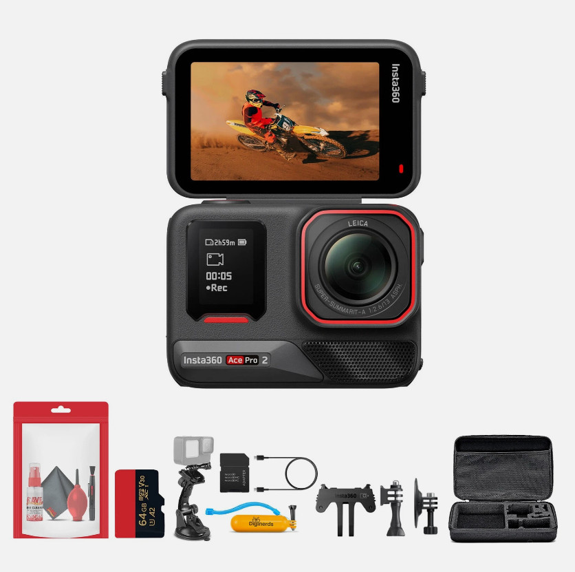 Insta360 Ace Pro 2 WaterProof Action Camera, AI-Powered, 8K30 , 1/1.3" 50MP