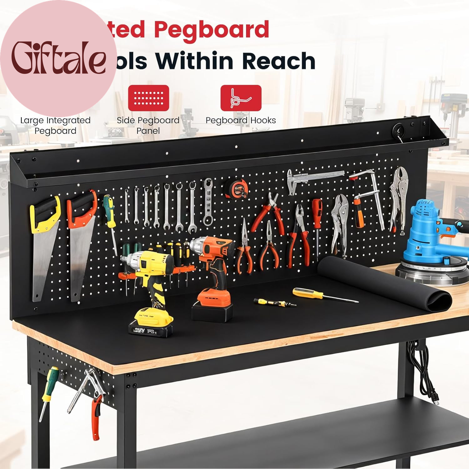 60'' Heavy Duty Workbench 3000 LBS Load Capacity Adjustable Height Garage Work B