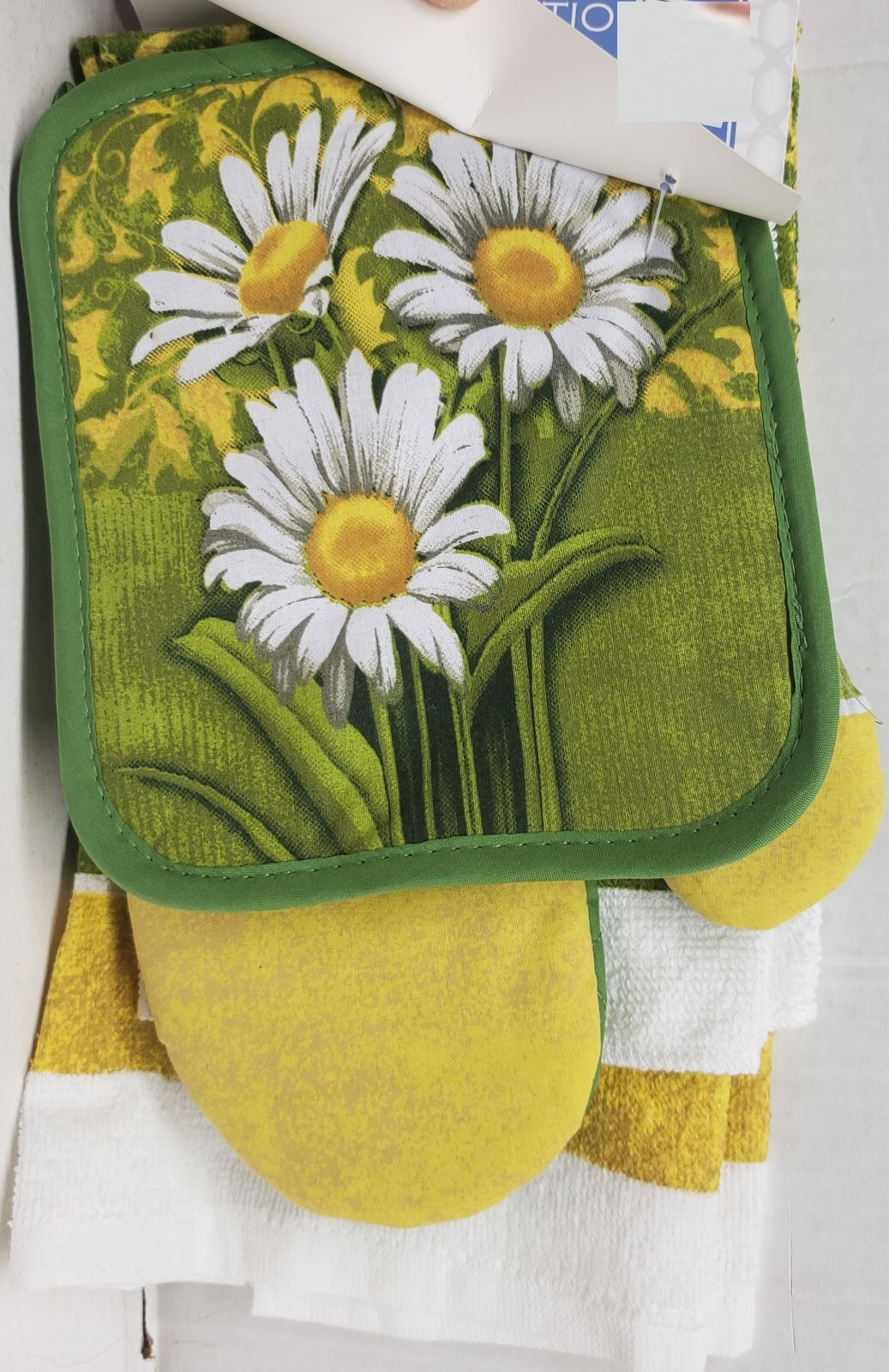 5 pc SET: 1 Pot Holder,1 Oven Mitt,1 Towel & 2 Dishcloths,3 DAISIES FLOWERS,VP