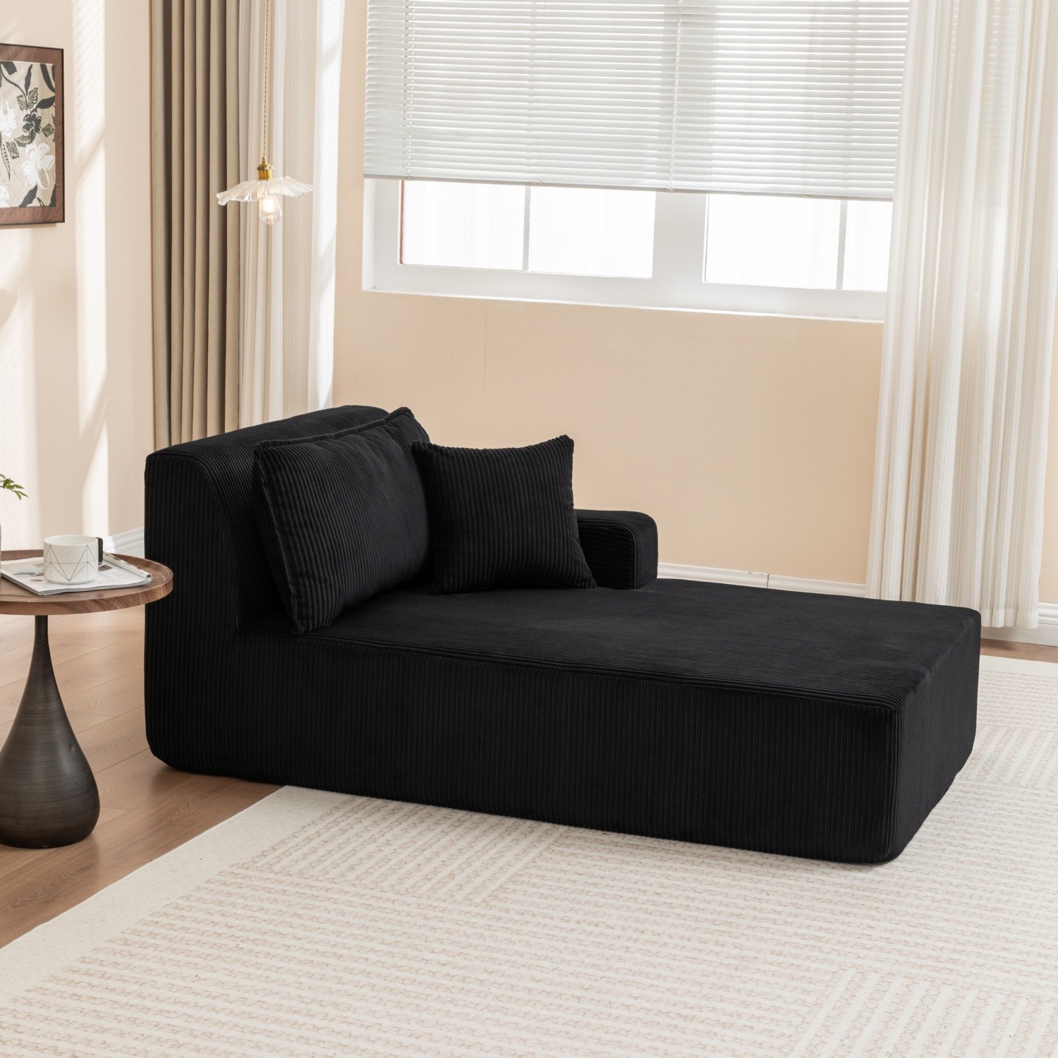 Modern Single Upholstered Chaise Lounge Chair w/ Left Armrest for Living Room