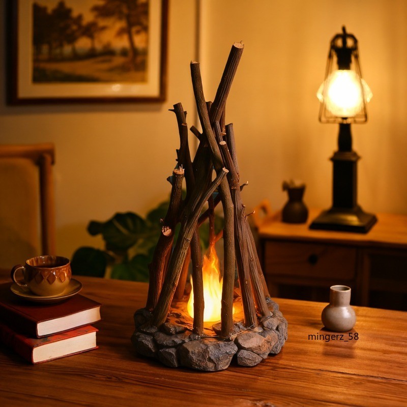 Creative Campfire Atmosphere Lamp Branches and Stones Model Help Sleep Desk Gift