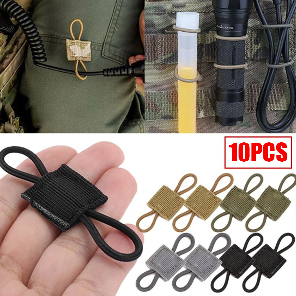 10pcs Tactical Gear Holder Clip Molle Web Retainer Elastic Binding Ribbon Buckle