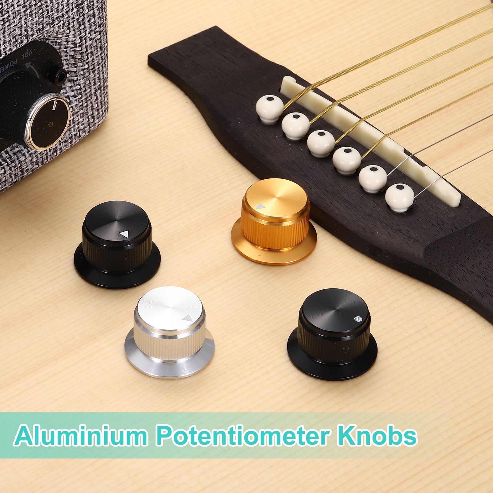 2Pcs Aluminium Potentiometer Knobs 1/4" Volume Tone Control Top Hats Black