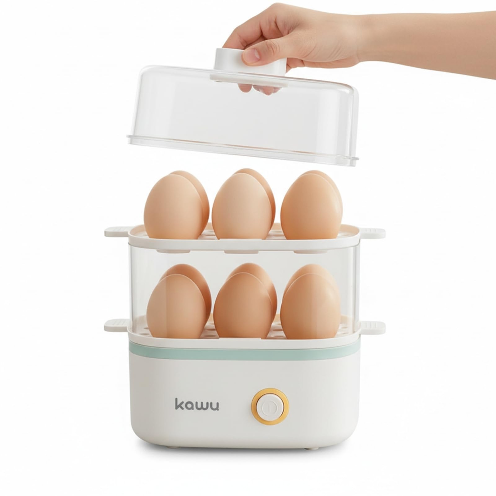 Kawu Egg Cooker, 12 Eggs Rapid Electric Poacher & Hard 12 Eggs, White
