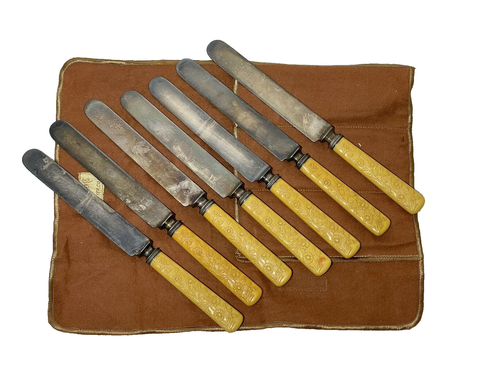 Landers Frary & Clark Aetna Works Set of 7 Table Knives with Celluloid Handles