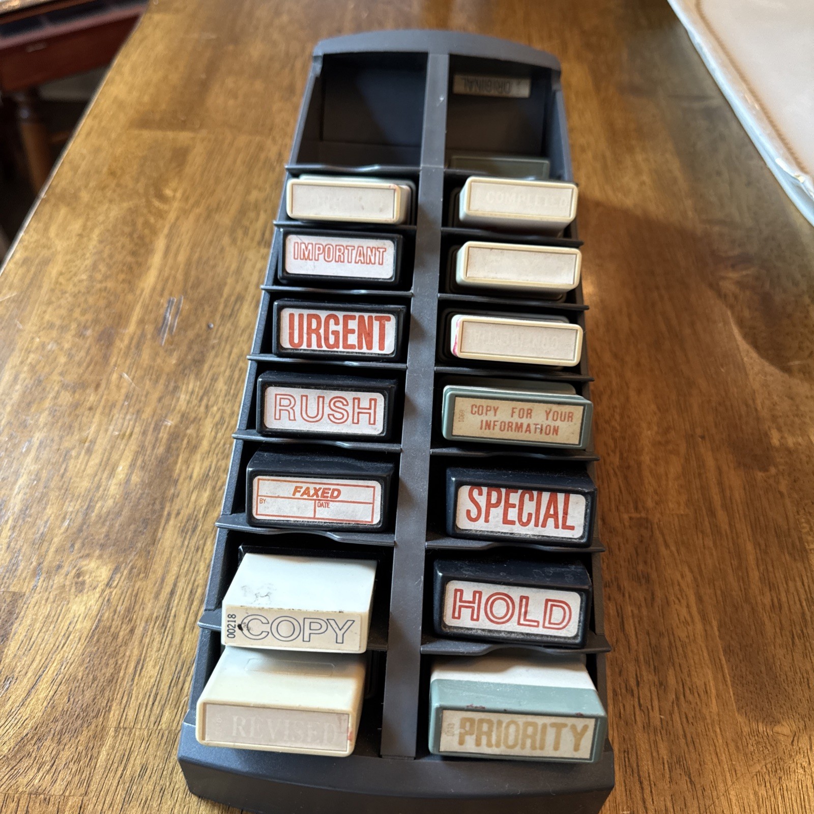 Vtg Skilcraft Shachihata  Title Office Stamps Lot Of 15 With Holder