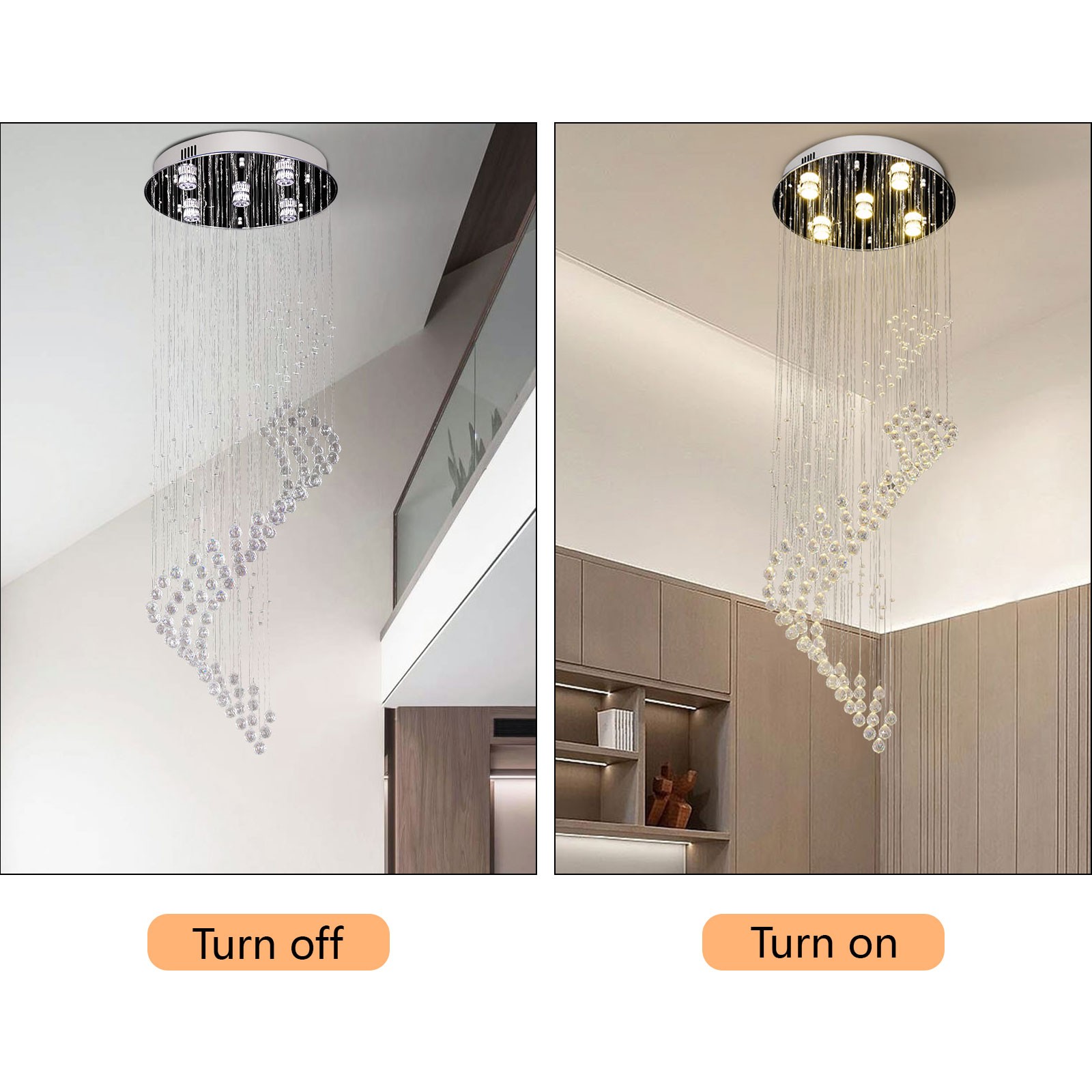 Modern Rectangular Crystal Chandelier LED Pendant Lighting Chrome Ceiling Light