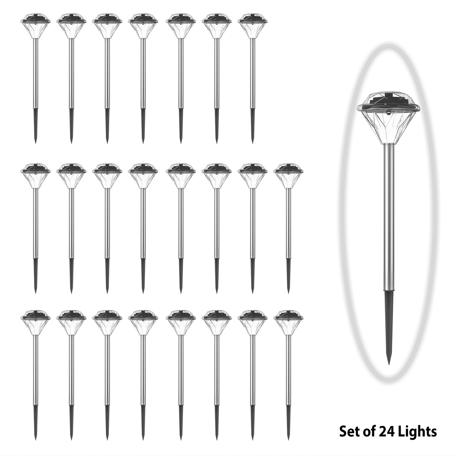 LED Solar Pathway Lights Diamond Shaped Complete Set of 24 Lights 13 Inches High