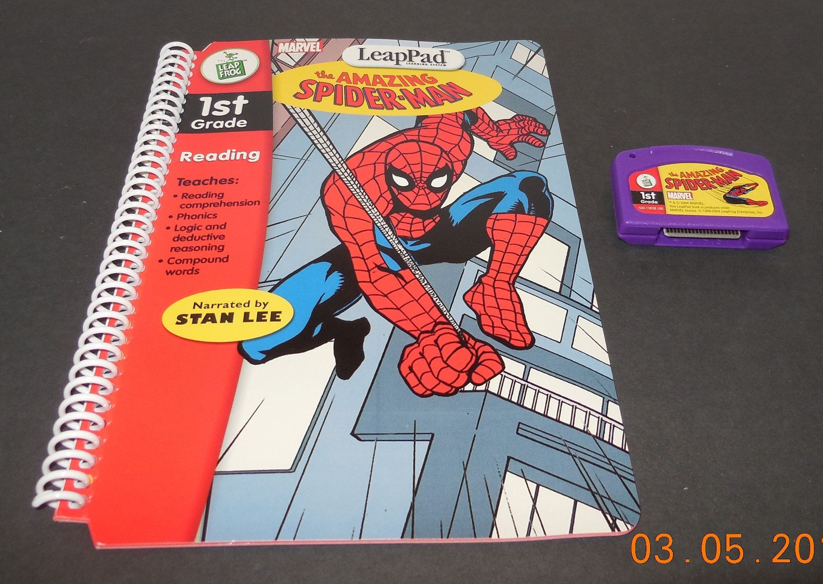 Leap Frog LeapPad The Amazing Spider man 1st Grade Book Cartridge Stan Lee