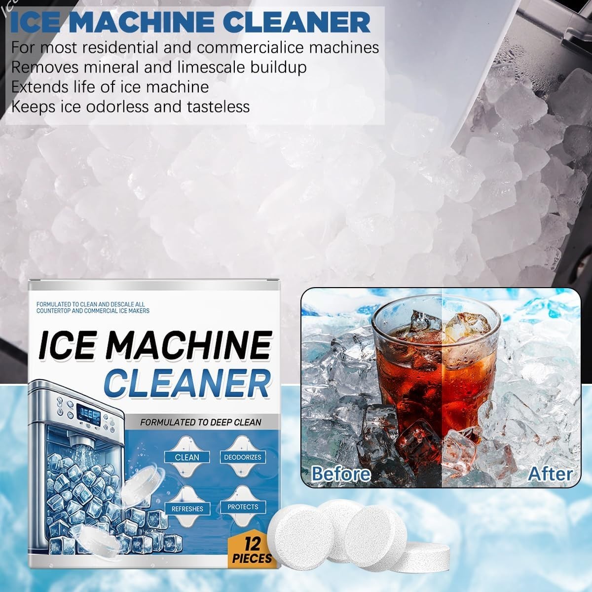 24 Deep Cleaning Tablets for Ice Machines - Compatible & Time-Saving Solution