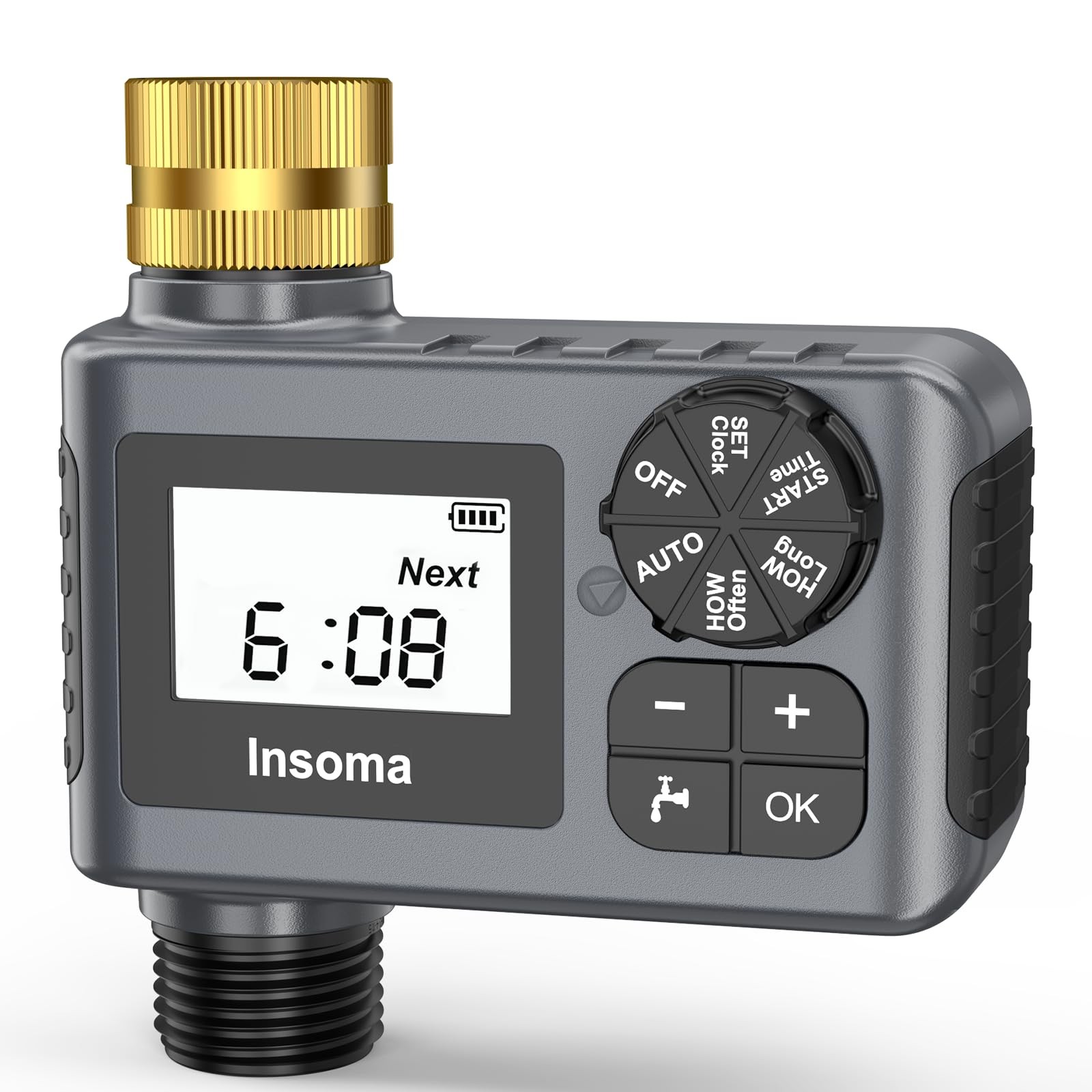 Water Timer for Outdoor Garden Hose, 1 Outlet Brass Inlet, Grey-brass Inlet