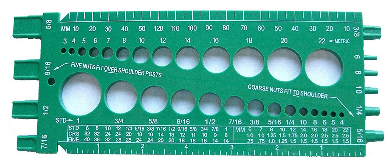 Nut Bolt Size & Thread Size Gauge Fractional and Metric StainlessTown Green