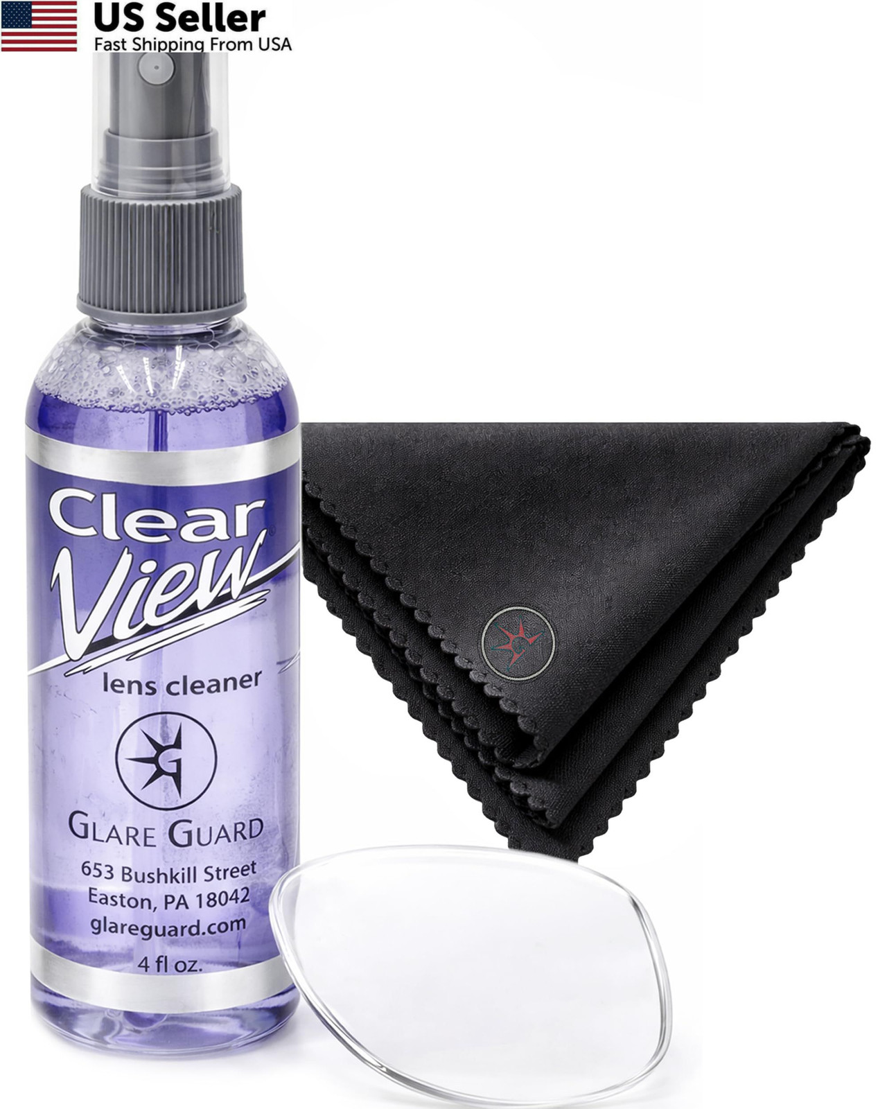 Glare Guard Clear View Lens Cleaner with Microfiber Cloth, 1 pack, 4oz bottle
