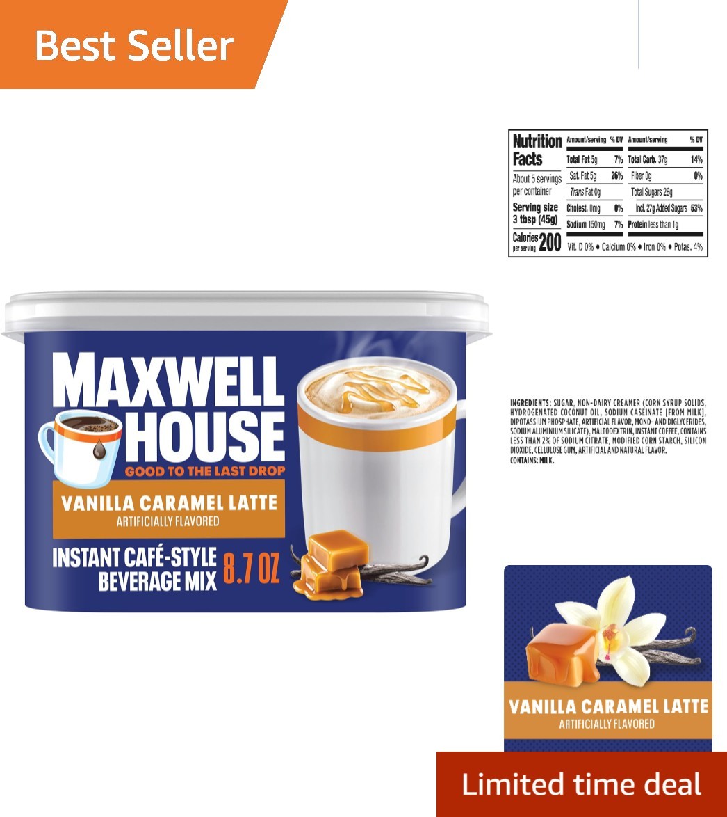 Indulge in 8.7 oz Vanilla Caramel Latte Instant Coffee Mix - Easy & Kosher