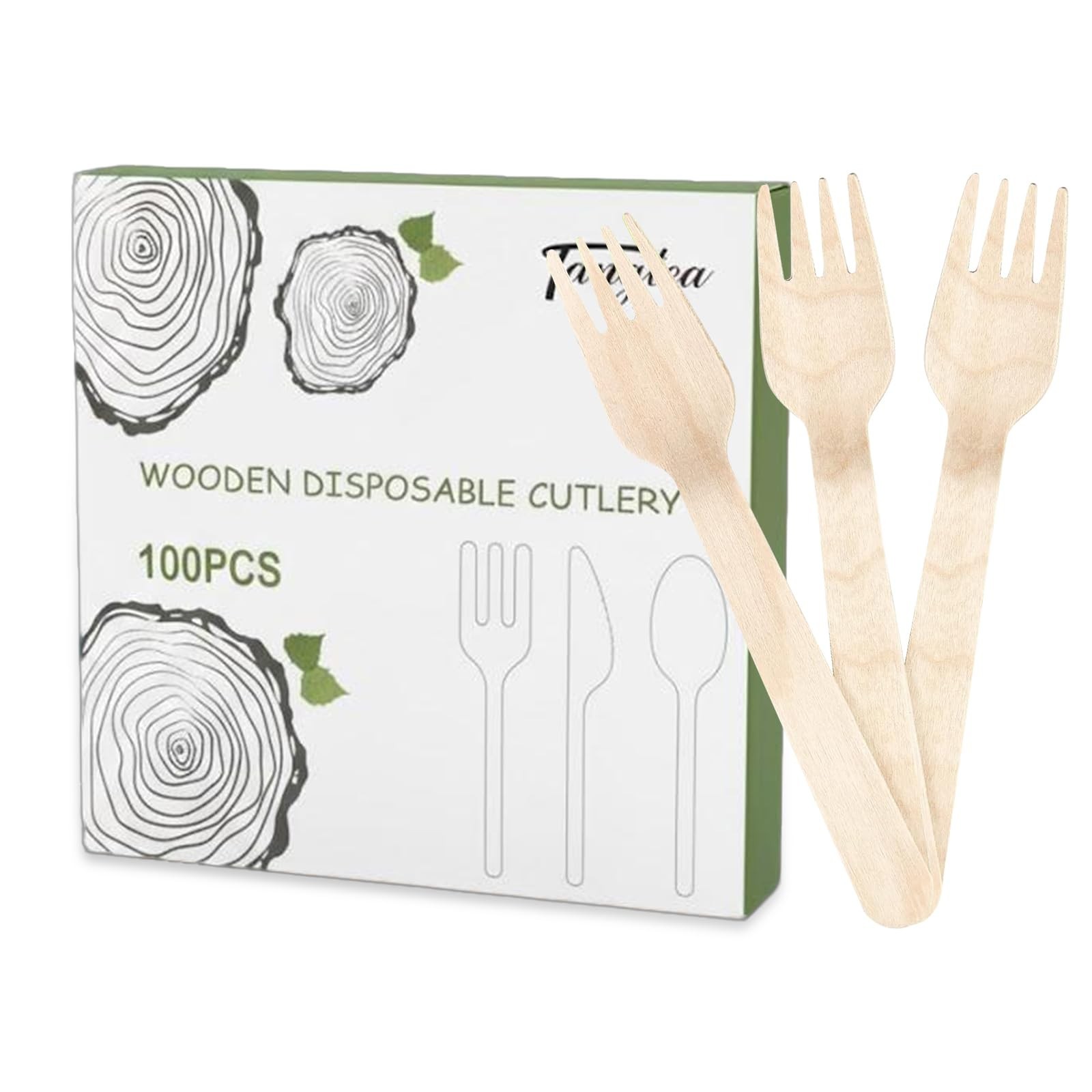 100 Pack Disposable Wooden Forks, 6.2 Inch Splinter-Free Birch Cutlery, Compo...
