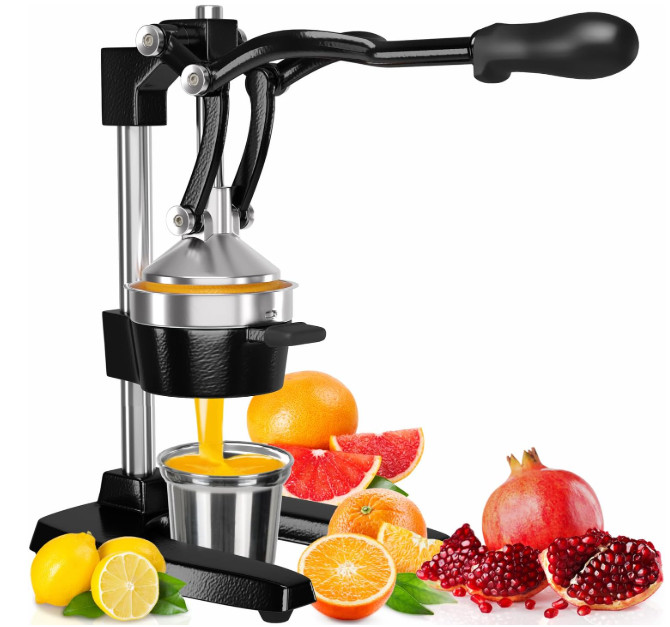 Eurolux Cast Iron Citrus Juicer – XL Manual Press w/ Bonus Steel Cup (Black)