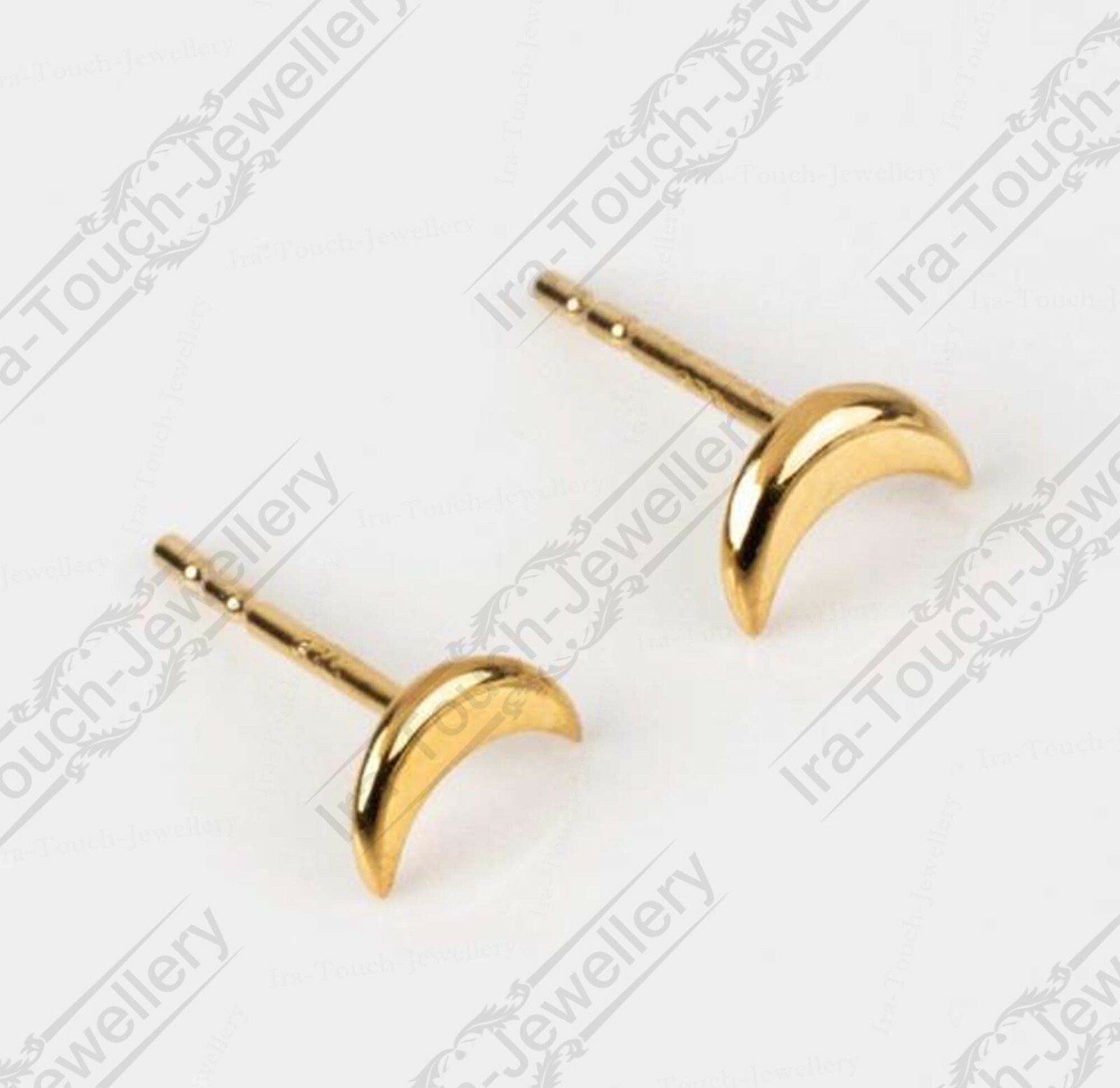 Solid 14k Yellow Gold Over Moon Stud Earrings For Womens