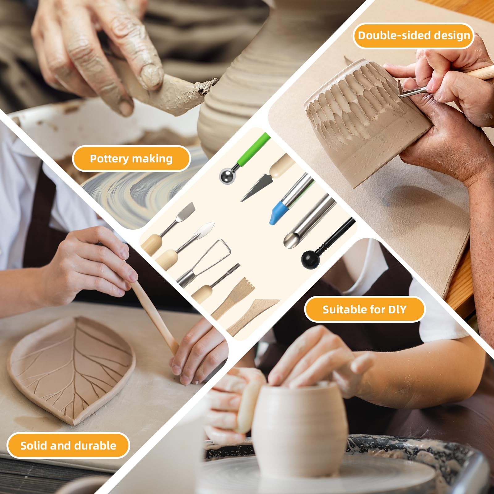 38 Pcs Pottery Tools & Dry Clay Tools Kit – Modeling Tools Set for Carving, S...