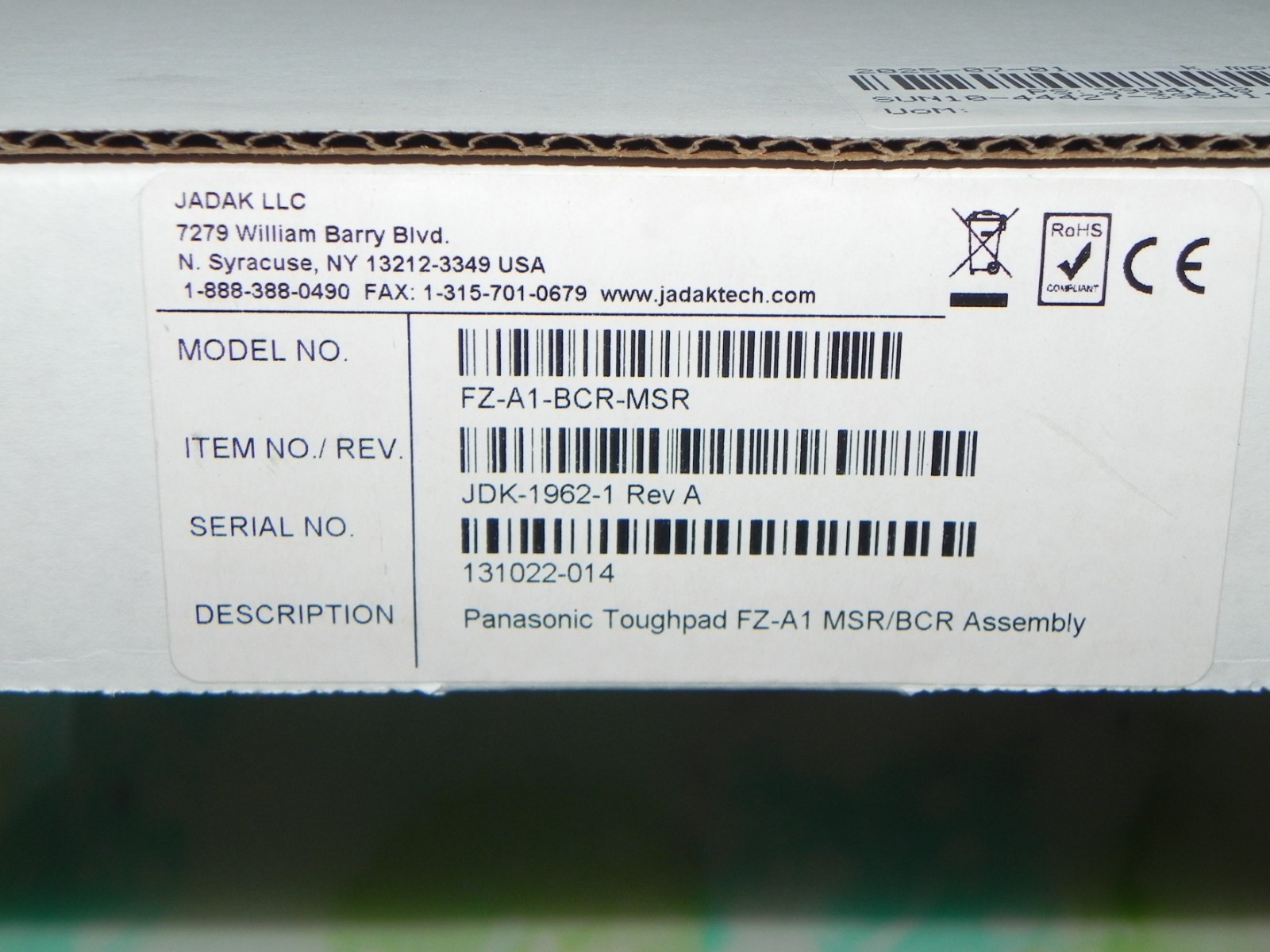 Jadak MSR/BCR Assembly, TABLET BARCODE & MSR Reader for Panasonic Toughpad FZ-A1