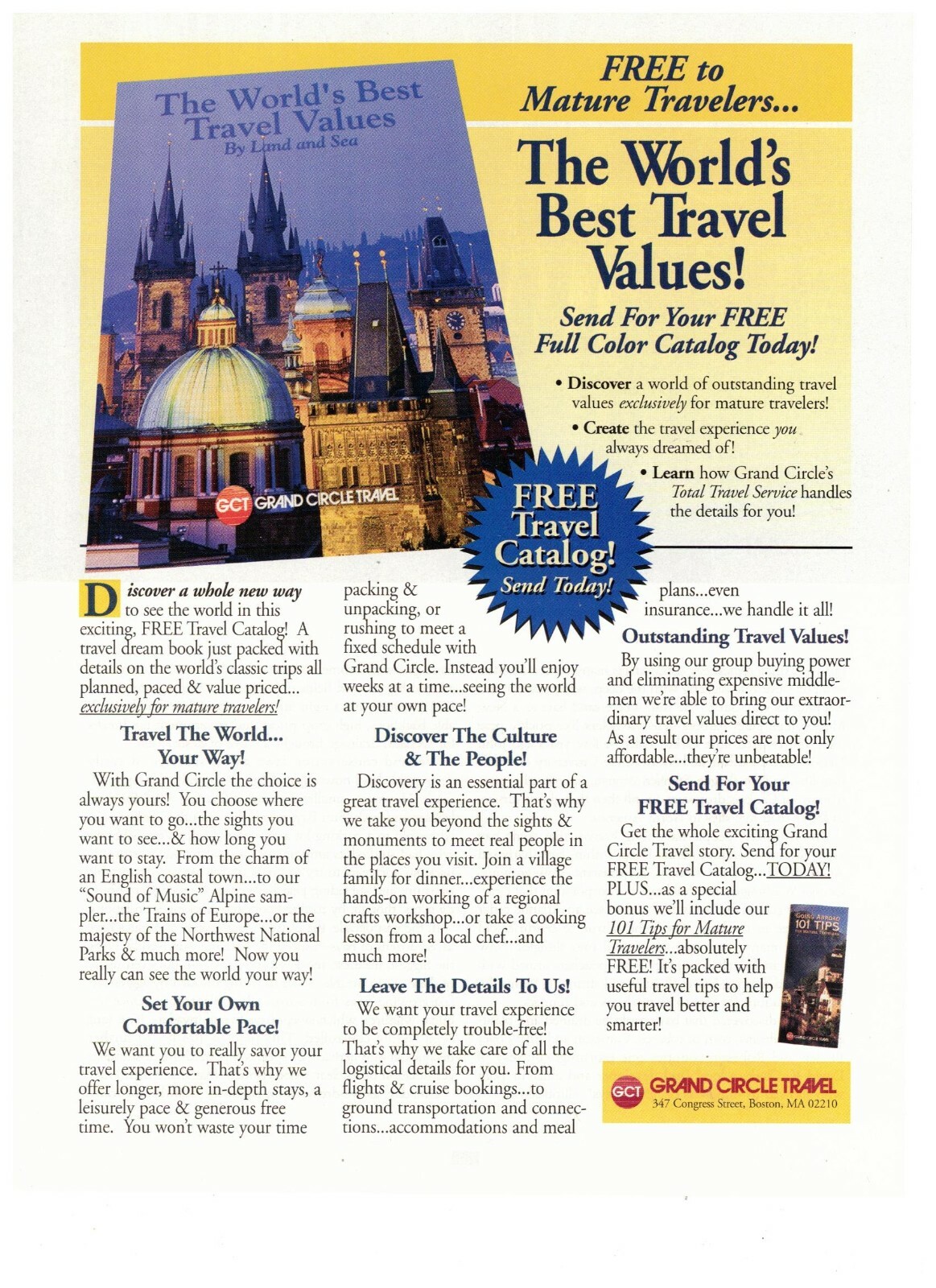 1997 Grand Circle Travel Best Travel Values Europe Vintage Print Advertisement