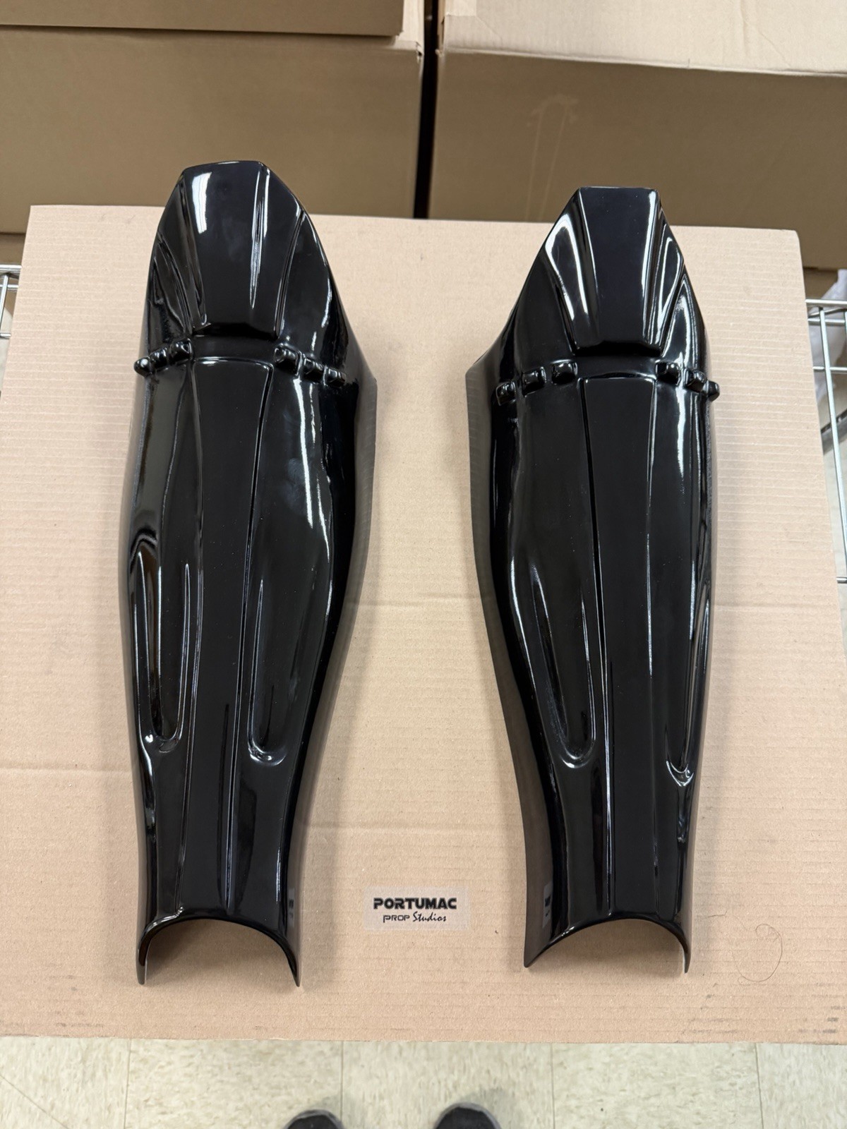 STAR WARS ESB/ROTJ VADER BLACK GEL COATED FIBERGLASS SHIN GUARDS PROP SET