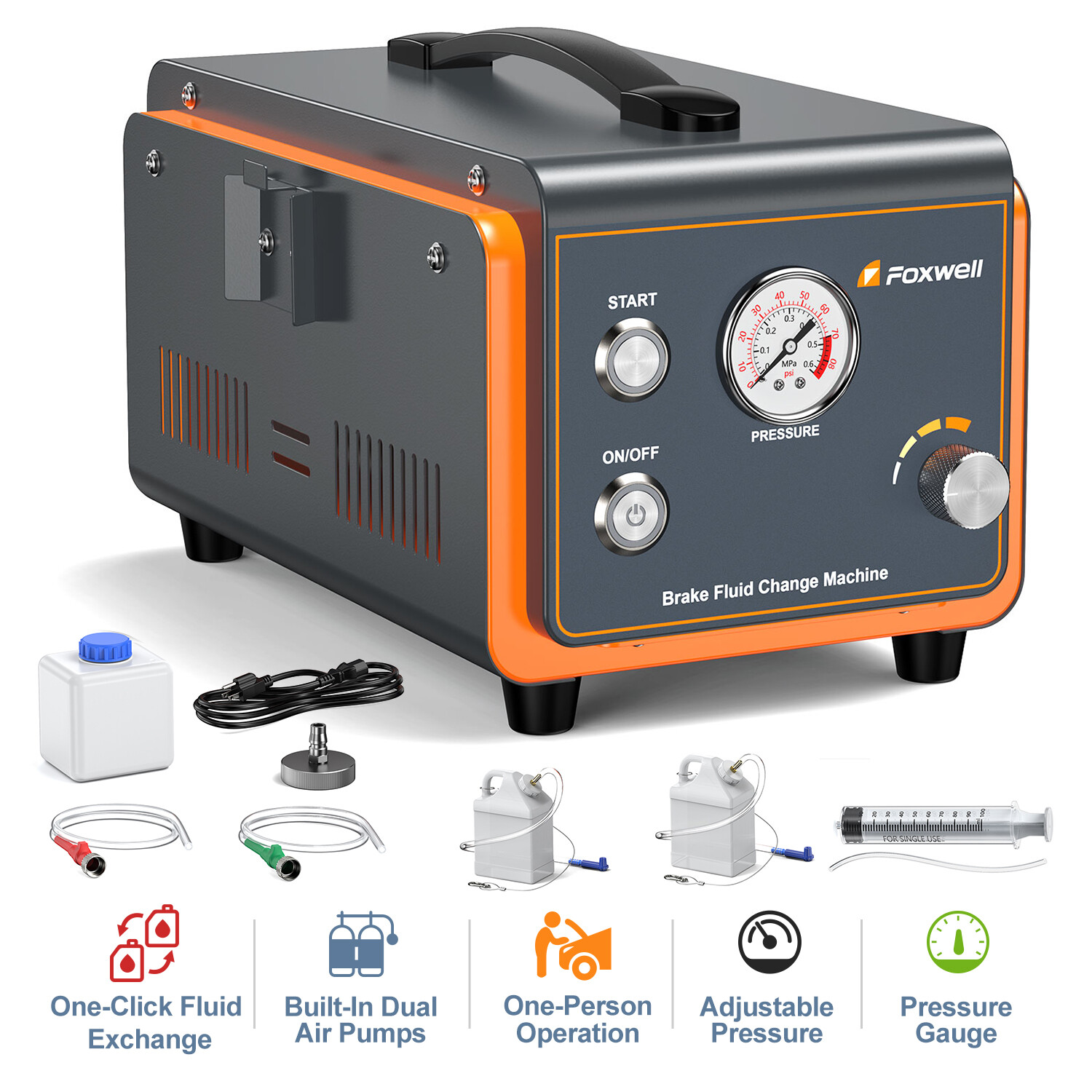 FOXWELL RT1000 Auto Oil Exchange Machine Pulsating Brake Fluid Bleeder Kit Tool