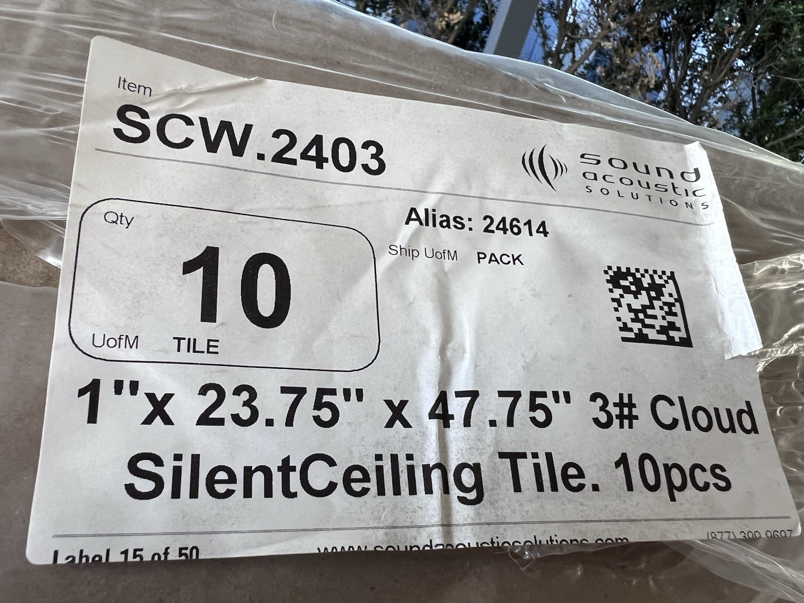 Sound Acoustic Solutions Fiberglass Ceiling Panel Gray 1"x24"x48" 10 Pack
