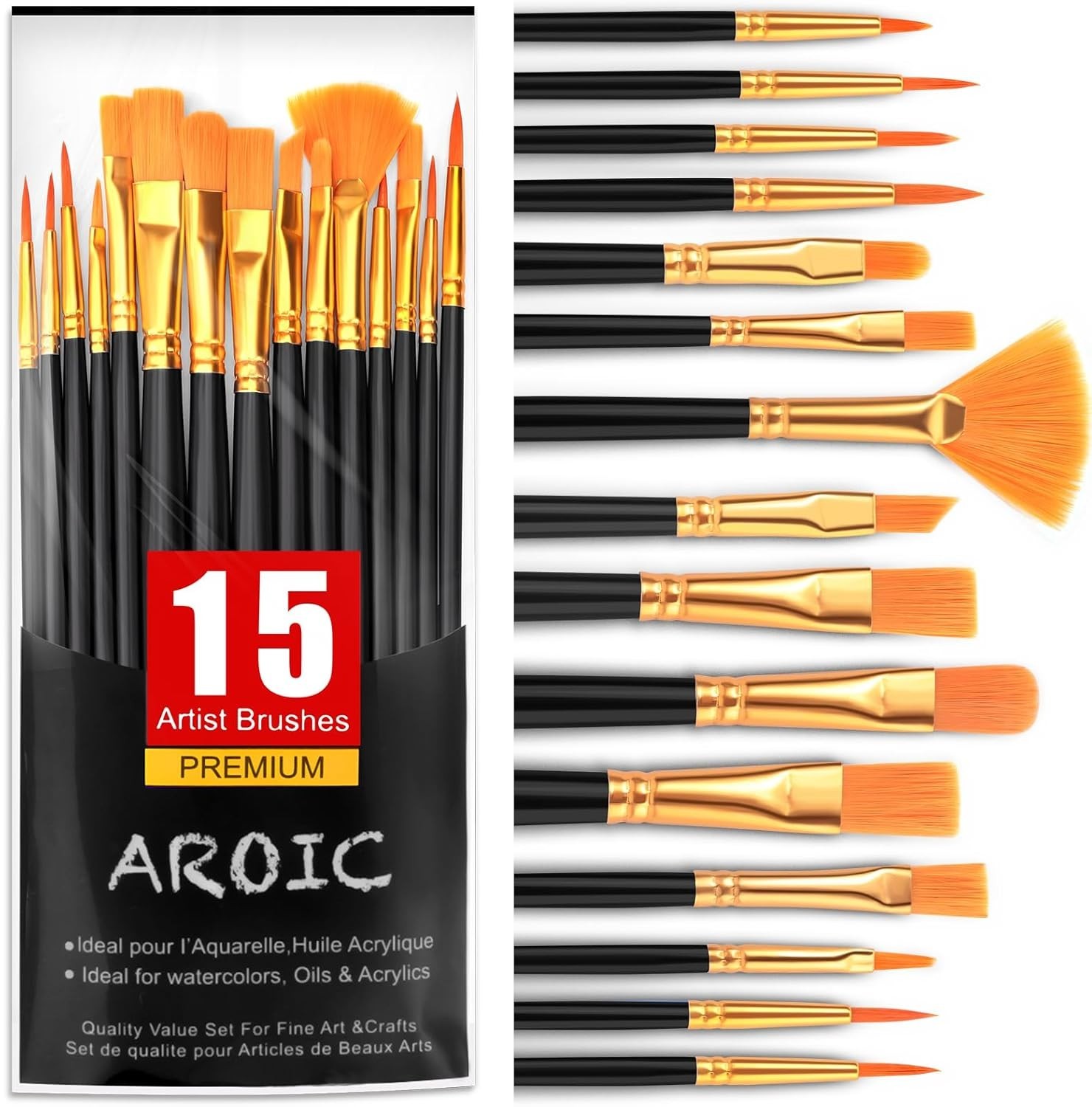 Versatile 15-Piece Painting Brush Set with Wooden Handles for All Skill Levels