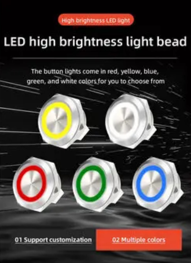 LED Push Button Switch 12-30mm Ultra Short Metal Waterproof Momentary Reset Wire