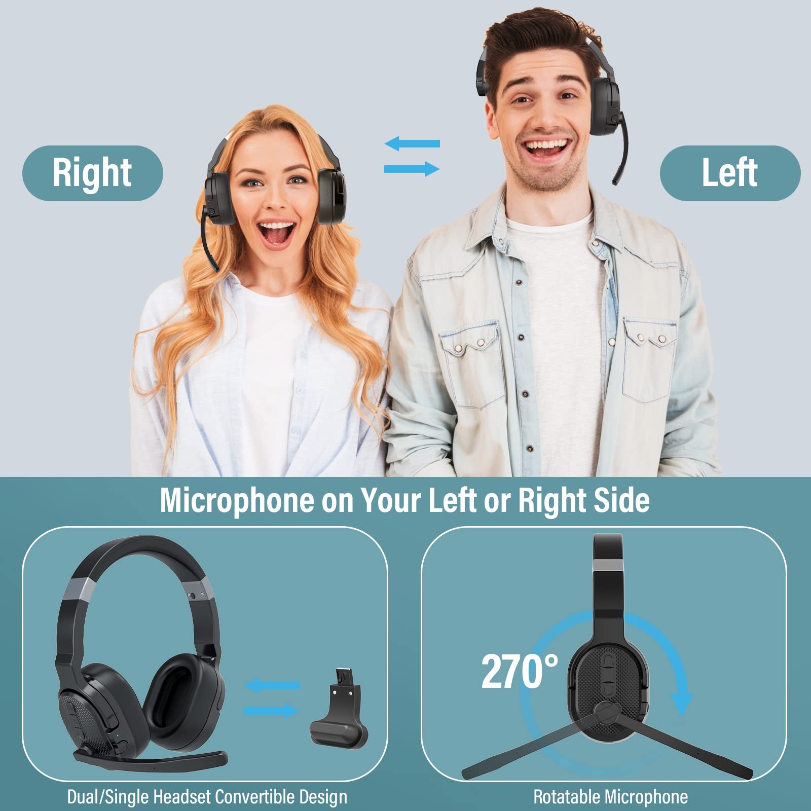MONODEAL Trucker Bluetooth Headset ENC Dual Mic Mute Button 3 EQ Modes