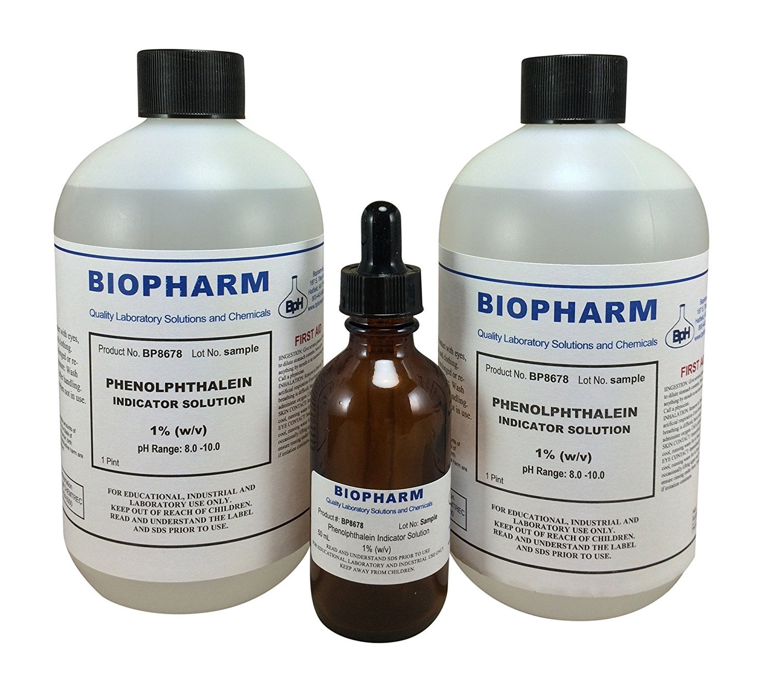 Phenolphthalein Indicator 1% Solution 2 Bottles 500 mL plus 1 Dropper Bottle