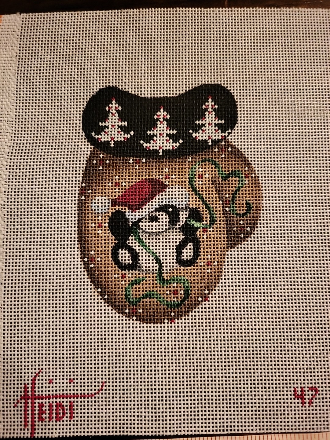 Christmas Panda Mitten Needlepoint Canvas