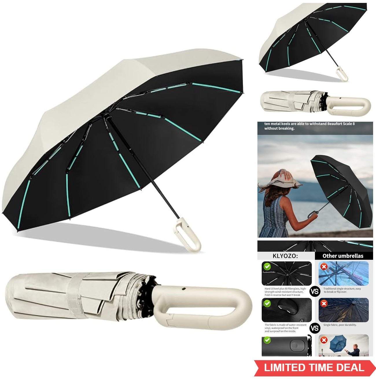UPF 99+ UV Protection Travel Umbrella 42 Inch Windproof Silver Coating Sun Bl