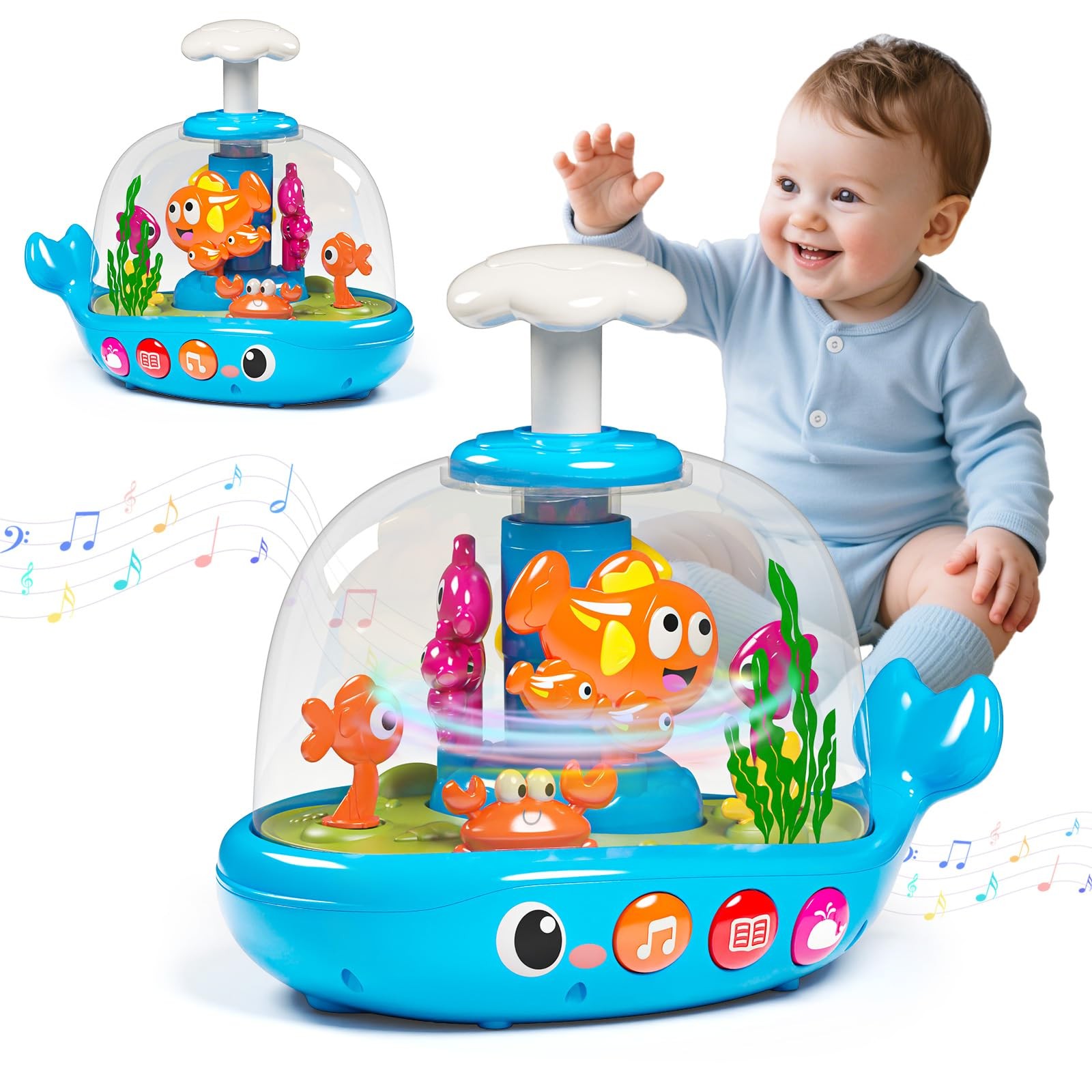 Baby Toys 6-12 Months, Press & Glow & Spin Infant Toys, Cause and Effect Baby...