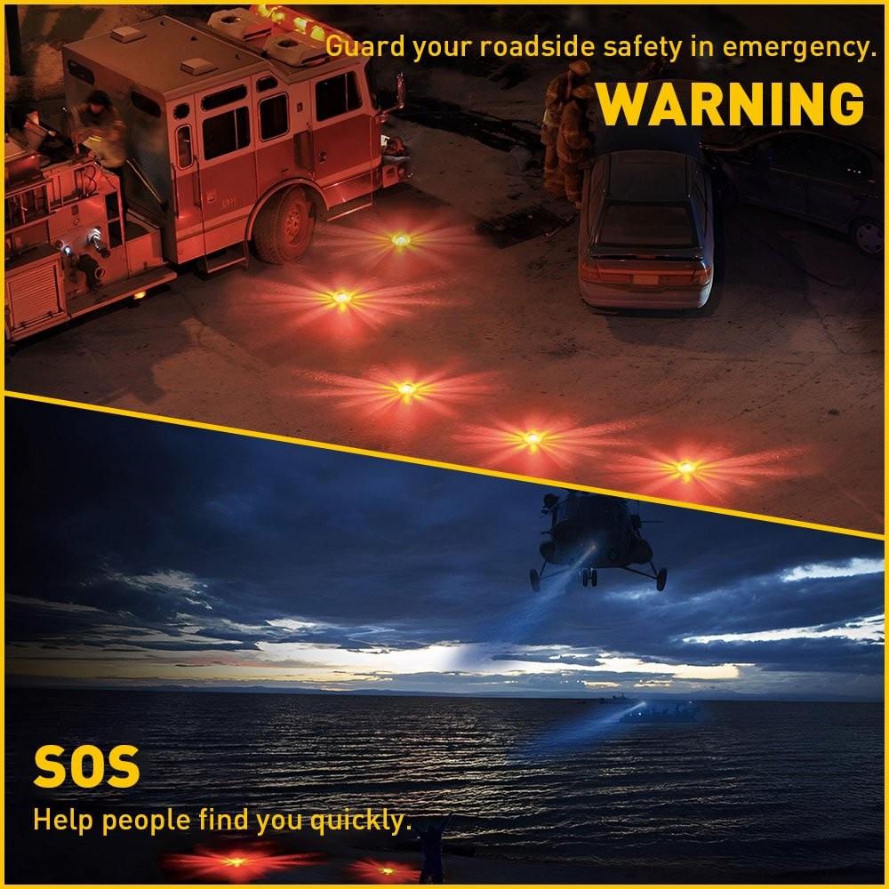 2PCS LED Safety Flare Warning Disc Flashing Roadside Light Strobe Beacon