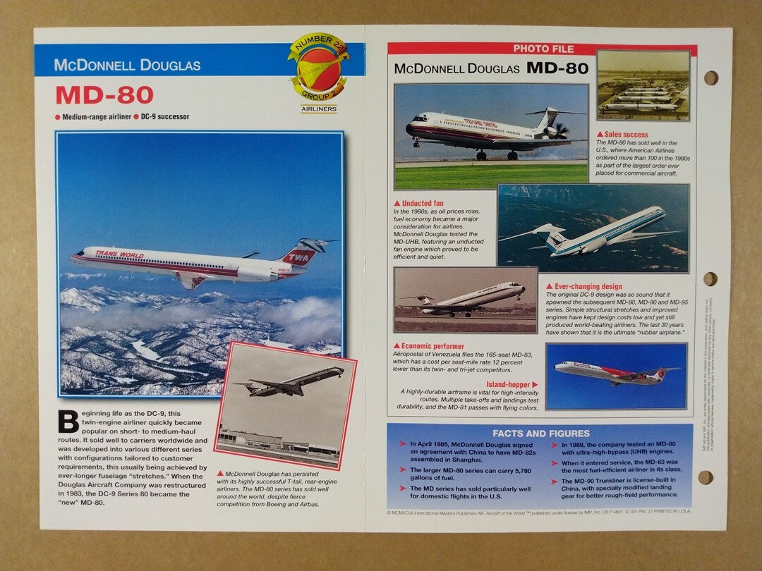 McDONNELL DOUGLAS MD-80 Airliner specs photos 1997 info sheet