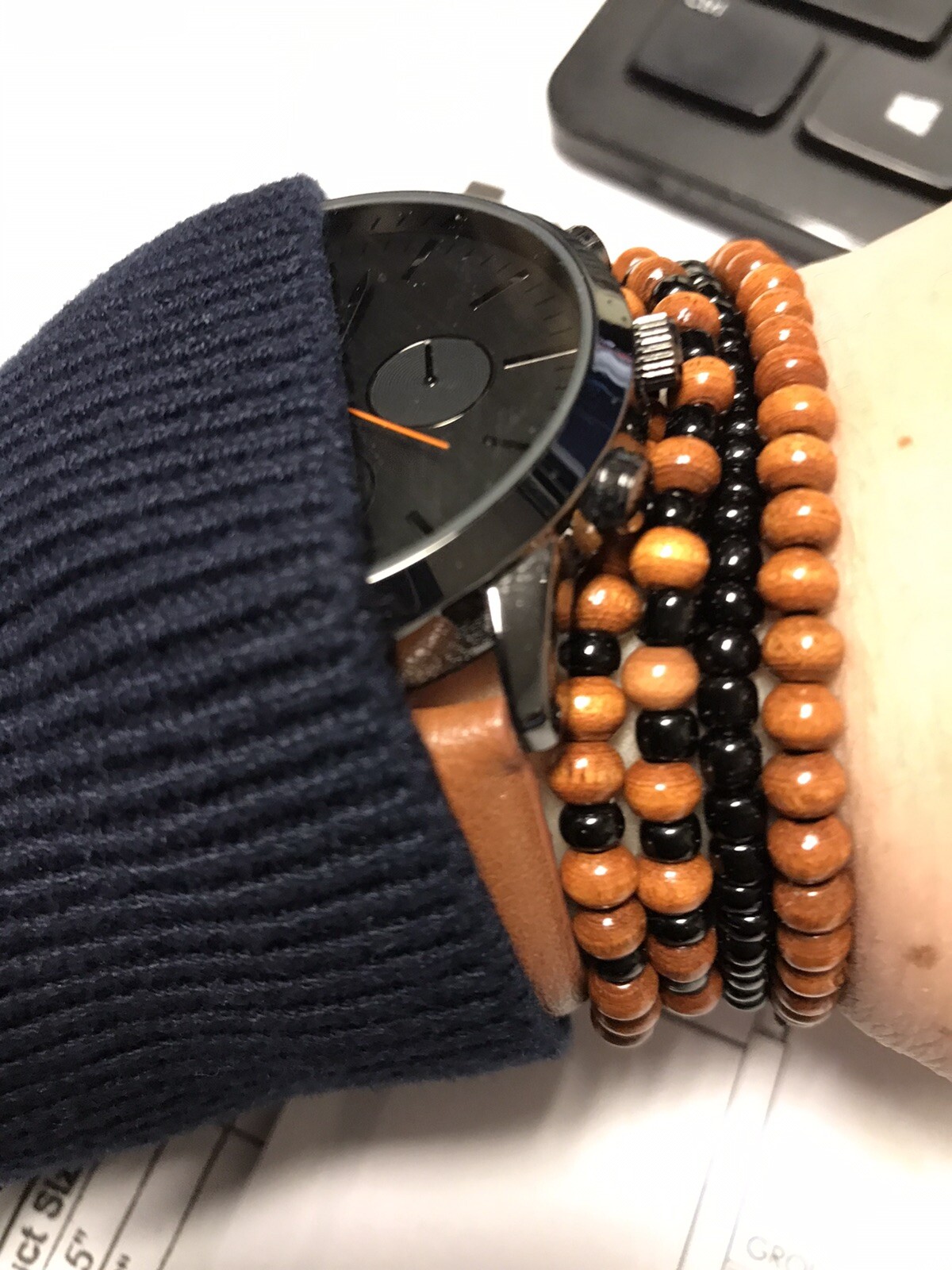 mens bracelet Wood-glass beads Set