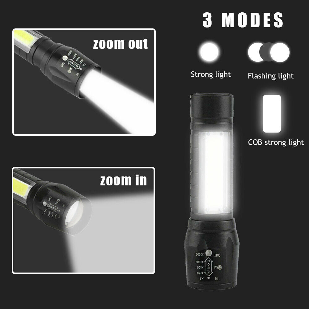 2 Pack LED Super Bright Flashlight Rechargeable Torch Tactical Lamp USB+ Battery