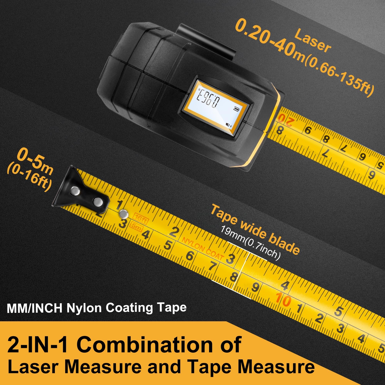 PREXISO 2-in-1 Laser Tape Measure 16Ft Measure Tape&135Ft Laser Measurement Tool
