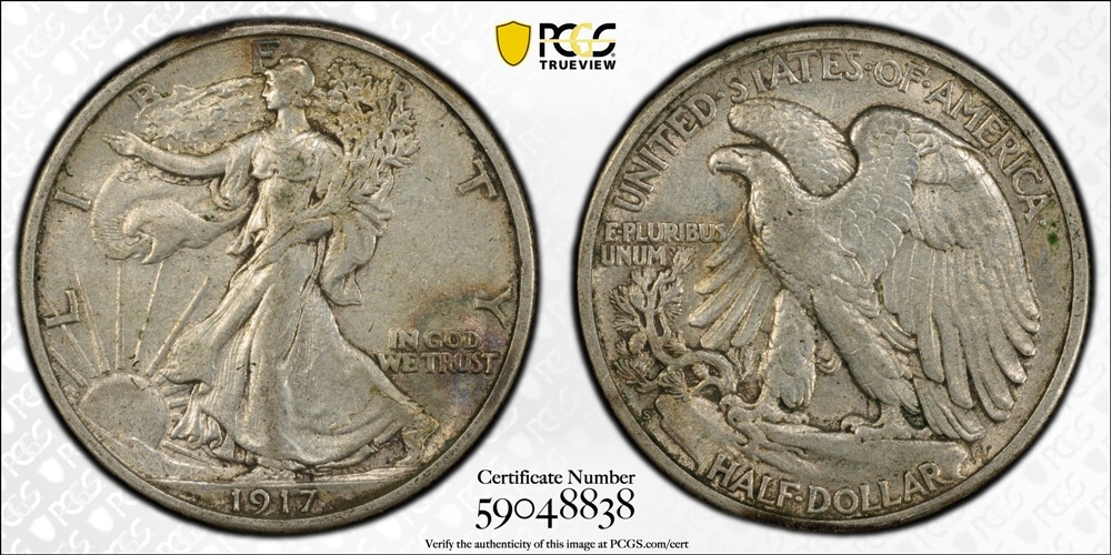 1917-S Walking Liberty Half Dollar, Reverse Mintmark, PCGS XF-45