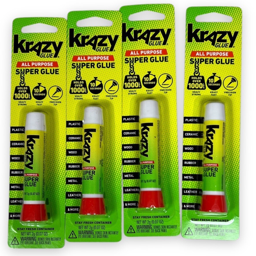 4 Pack Krazy Glue Instant Strong All Purpose Fast Drying Super Glue .07 oz Tube