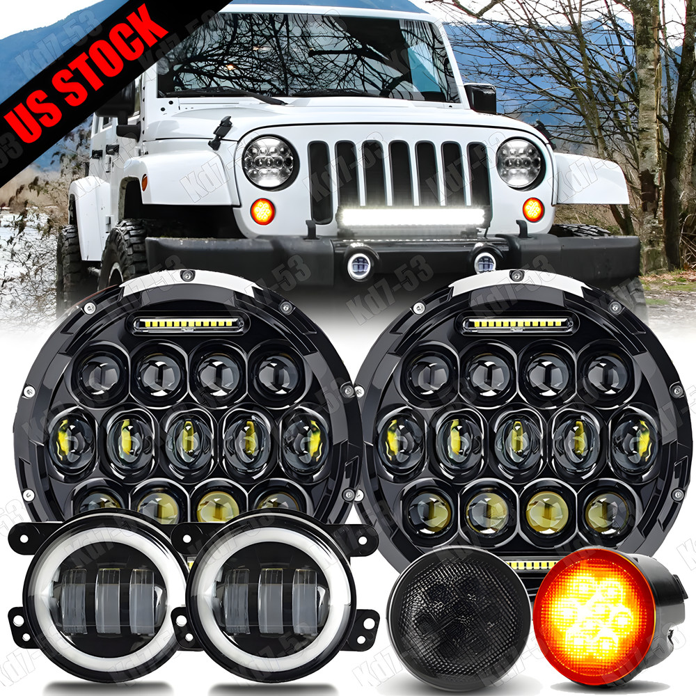 Combo DOT 7'' LED Headlights Turn Fog Lights Kits For Jeep Wrangler JK 2007-2018
