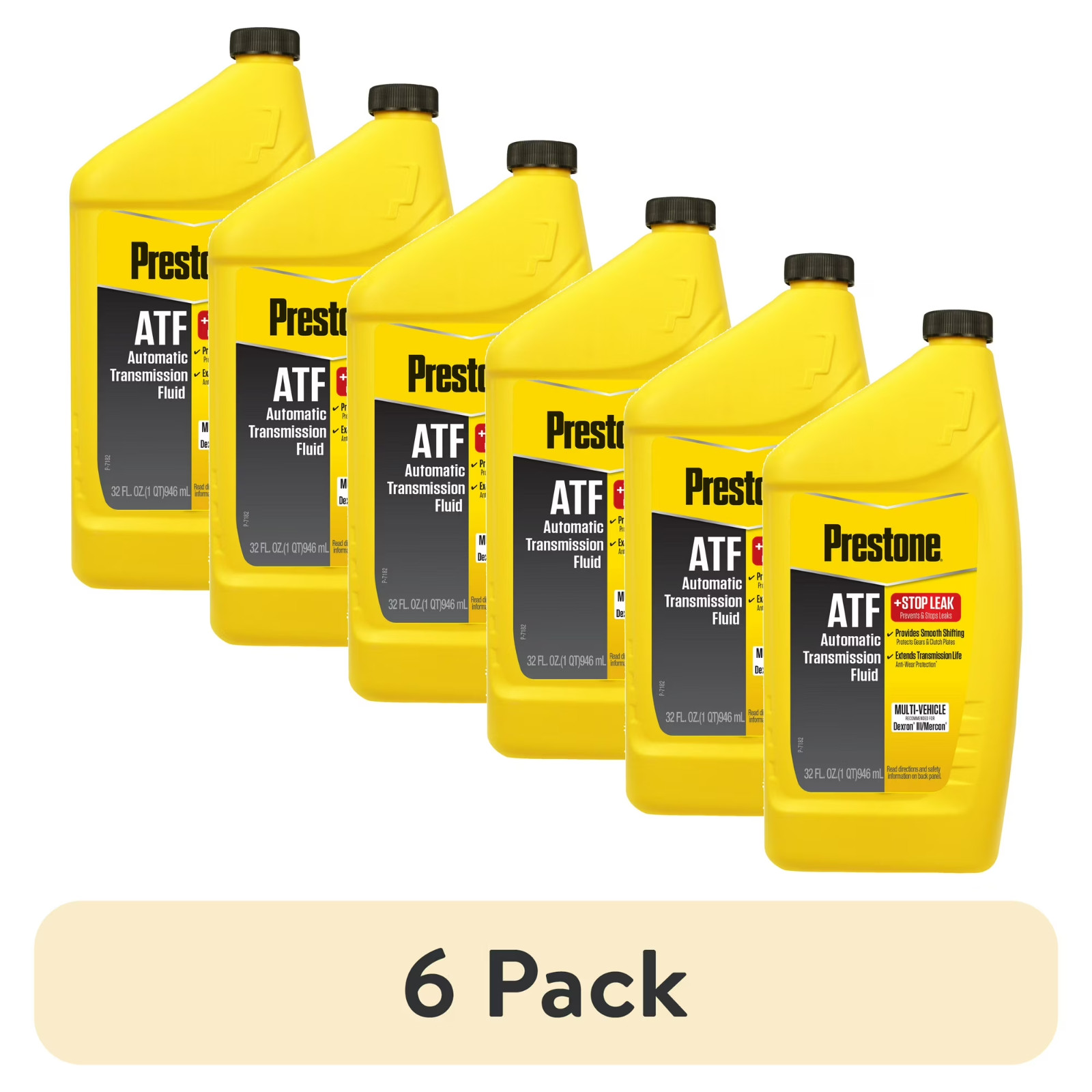 (6 pack) Prestone ATF + Stop Leak Automatic Transmission Fluid, 32 oz (1 Quart)