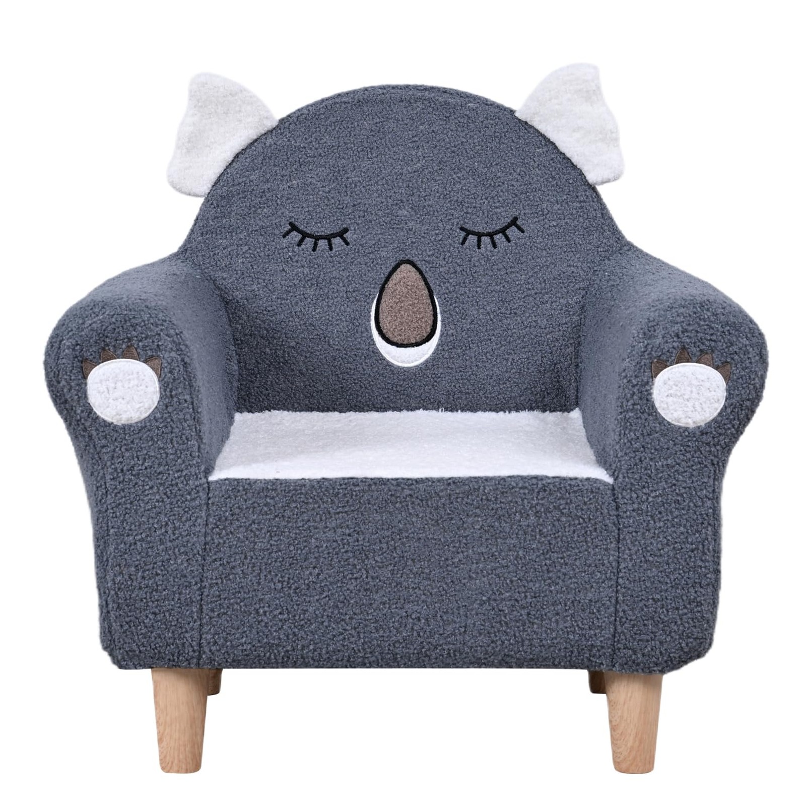 Kid's Sofa with Embroidered Animal Motifs and Legs,Toddler Armchair with Wood...