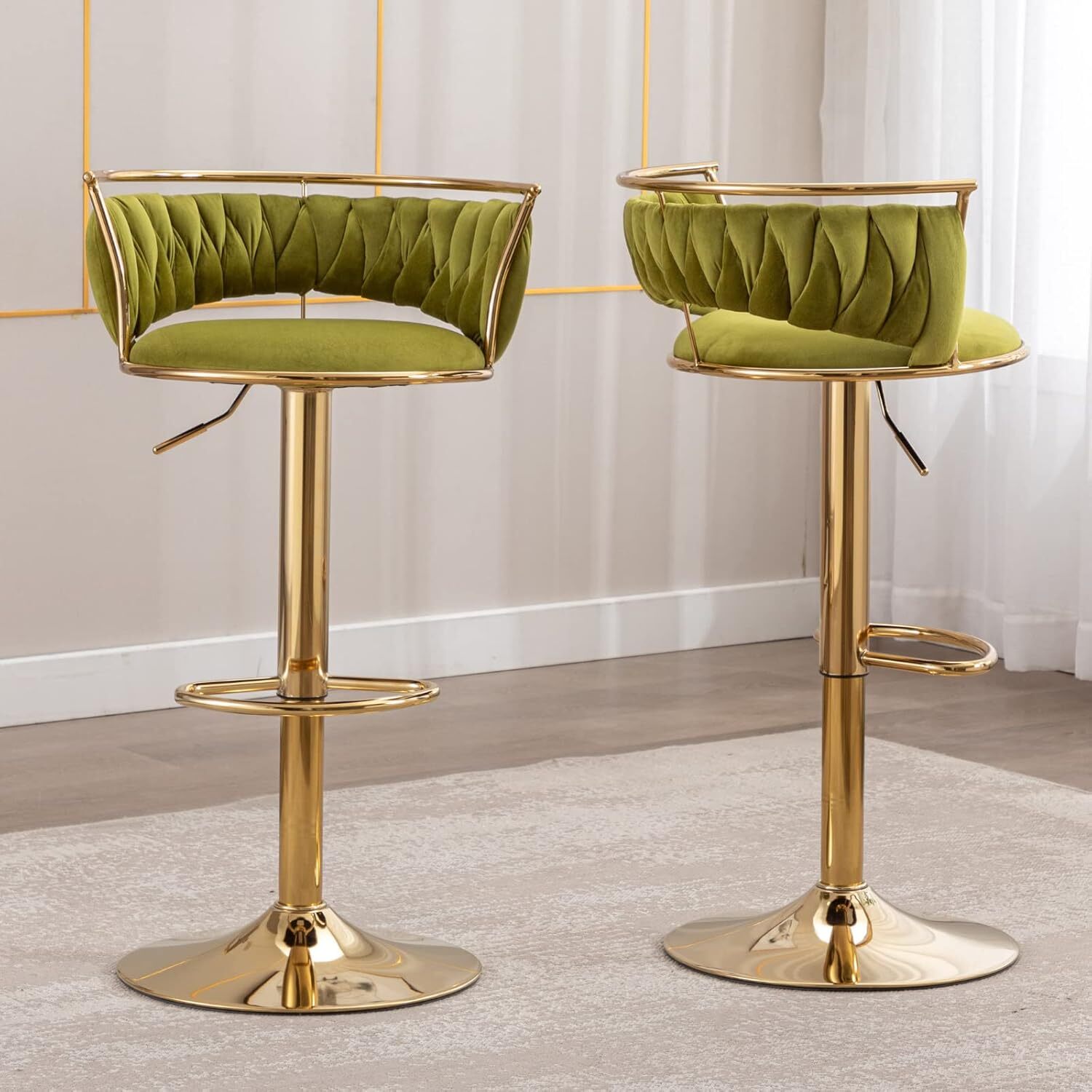 Woven Bar Stools Set of 2,Velvet Swivel Kitchen Counter Stools for home bar