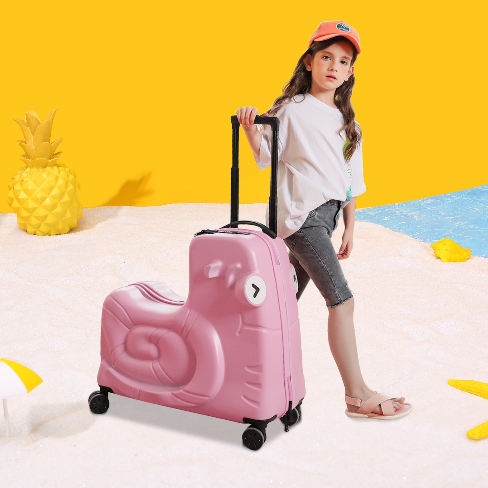 Kids Luggage, Carry On Trolley Luggage with Password Lock, Kids Ride-on Suitcase