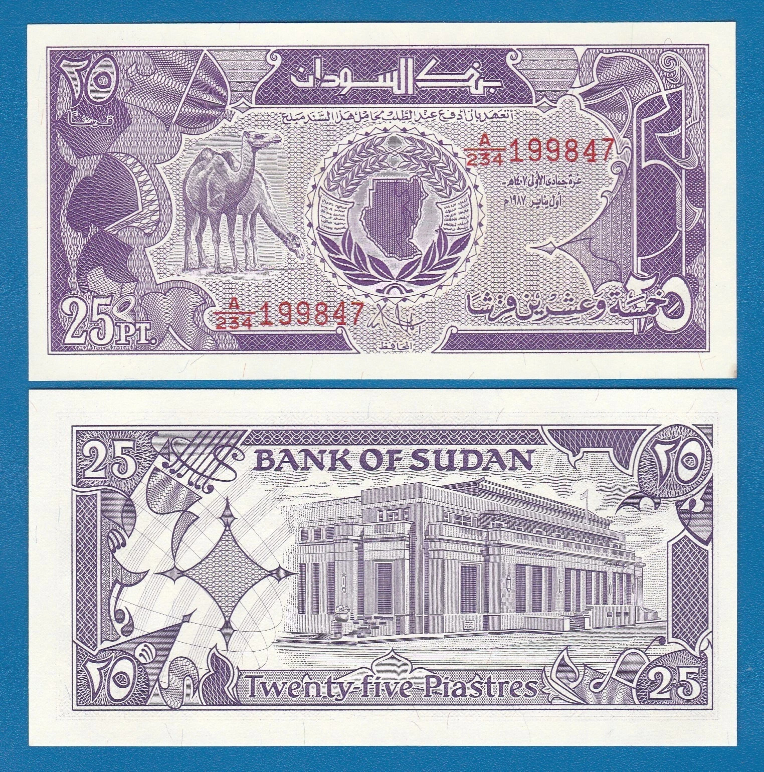 Sudan 25 Piastres, P 37, 1987, UNC, CAMEL