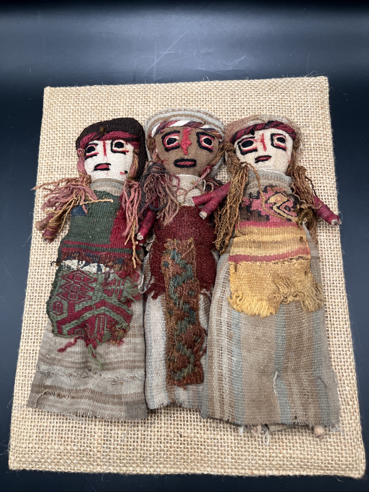 Peruvian Chancay Antique Cloth Funeral Doll Burial M Primitive Folk Art Set of 3